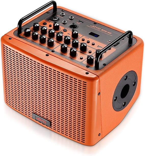 JOYO 40W Portable Acoustic Guitar Amp with Effect Rechargeable Bluetooth Combo Amplifier, Guitar & Mic Channel 20 Drum Pattern, XLR DI Out, USB-C Recording & Live Streaming for Phone (BSK-40 Orange)