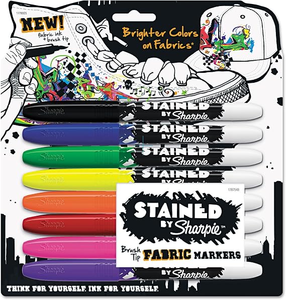 Sharpie Stained Fabric Marker, Assorted Colours, Pack of 8