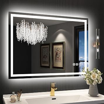 SBAGNO 28x36 LED-Bathroom-Mirror-with-Bluetooth, Dimmable-Lighted-Bathroom-Vanity-Mirror-with-3-Colors,Backlit + Front Lit, Memory Function, Anti-Fog, Tempered Glass, Horizontal/Vertical