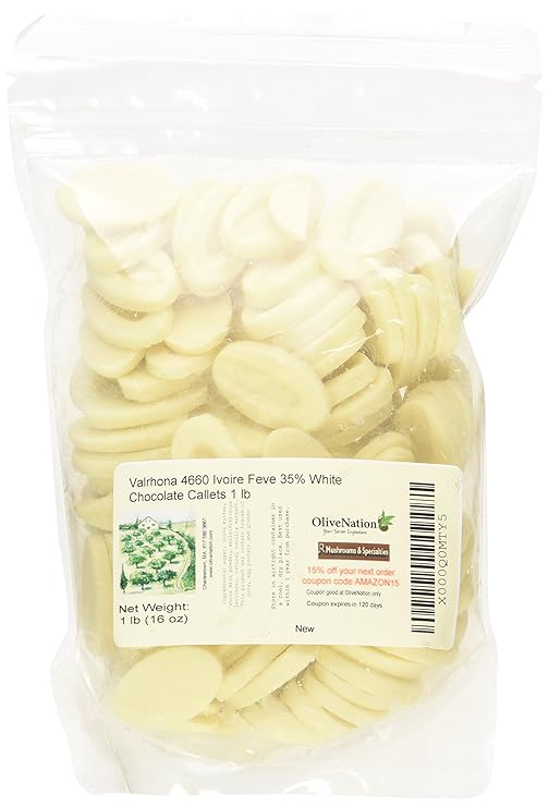 Valrhona 4660 Ivoire Feve 35% White Baking Chocolates from OliveNation, Rich Wafers for Baking & Melting - 1 lb | Creamy White Couverture - 35% Cocoa Butter for Rich Flavor in Baking, Molding, Mousse, Frozen Desserts, Ganache, Confections