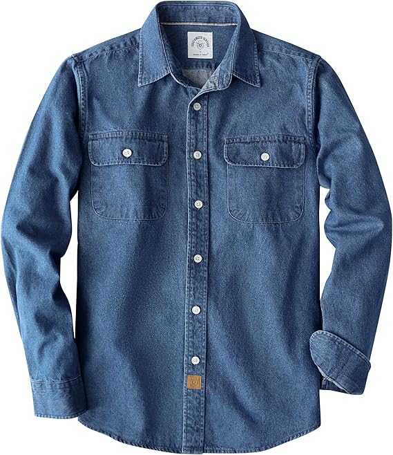 Dubinik 8.8 oz Denim Shirt Men Mens Cowboy Shirts Button Down Long Sleeve