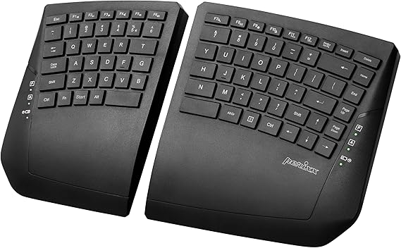 Perixx PERIBOARD-624B US Wireless Split Keyboard Angle Adjustable Thin Membrane Key Black US Layout