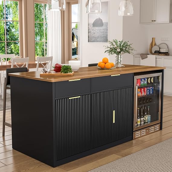 GDLF 75.6" W Large Kitchen Island with Fridge Space, Kitchen Bar Island