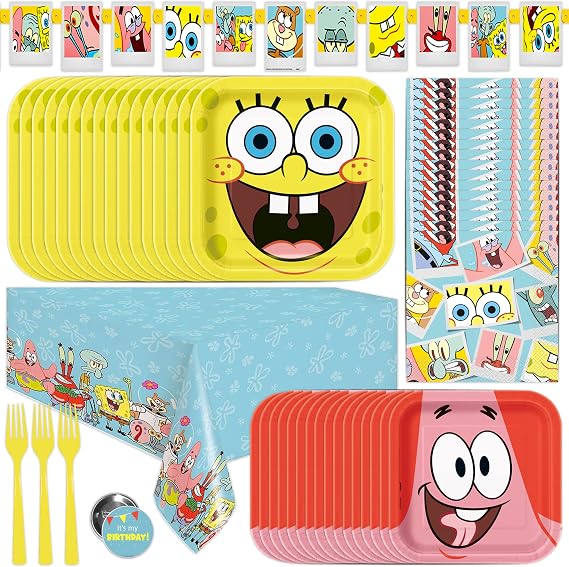 Spongebob Birthday Decorations for Party with Tablecloth & Birthday Banner