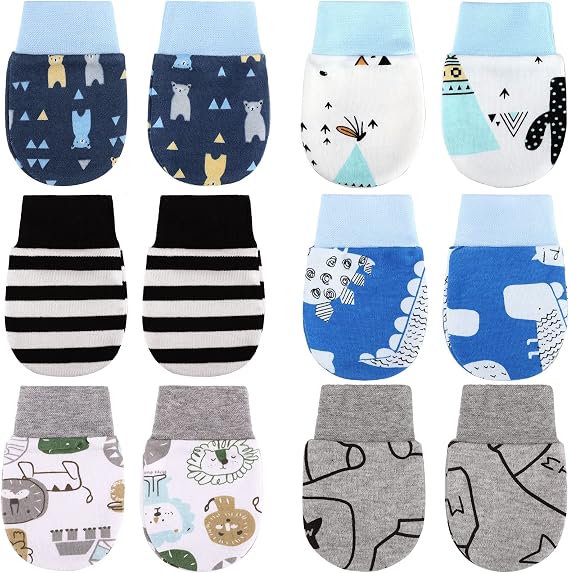 6 Pairs Newborn Baby Mittens, Boys No Scratch Gloves