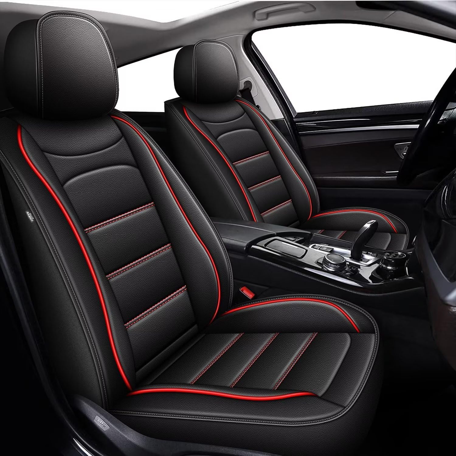 Car Seat Covers Fit for Hyundai Accent 2017-2024 2025: Full Set Luxury Leather Automotive Seat Covers, Car Seat Protector5 Seats, Black&Redline