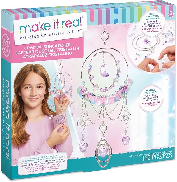Make It Real: DIY Crystal Suncatcher - Silver, Purple & Soft Hues, Craft Your Own Beautiful Suncatcher, 139 Pieces Included, All-in-1 DIY Kit, Bedroom Decor, Tweens & Girls, Arts & Crafts, Ages 8+