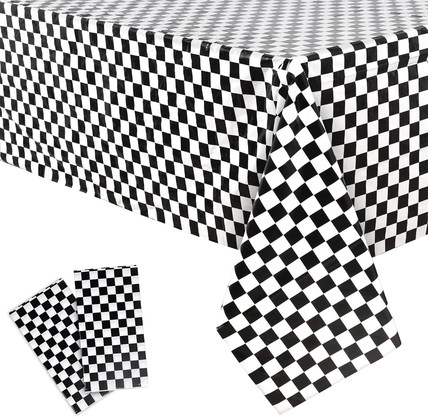 GREATRIL Black White Checkered Party Table Covers Tablecloth for Racing Car Theme/Wheels/Ceremony/Halloween/Football/Chess Birthdays Party Decorations Rectangle Tablecover 54'' x 108'' - 2 Packs