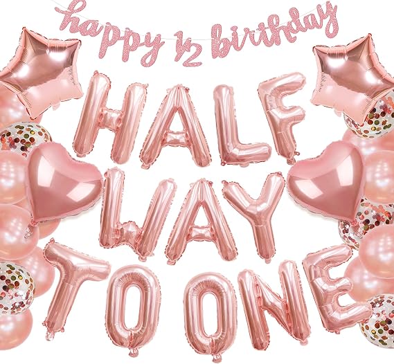 1/2 Birthday Girl Decorations - Half Way To One Baby Girl Outfit & Balloons Banner