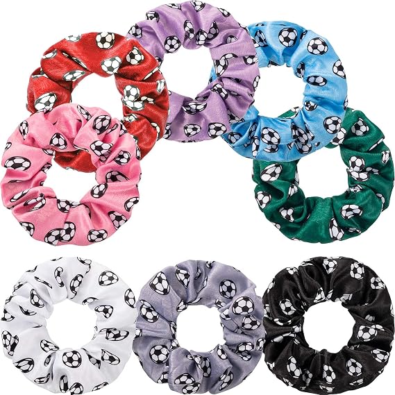 WILLBOND 8 Pcs Soccer Hair Scrunchies Colorful Soccer for Girls