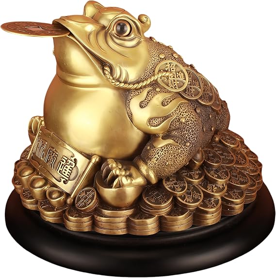 Brass Money Frog Statue & Figure,Lucky Frog, Feng Shui Gifts Decor for Home