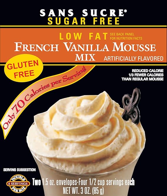 Sans Sucre Mousse Mix - SUGAR FREE, LOW FAT French Vanilla TWO 1.5 OZ ENVELOPES NET WT. 3 OZ. (85G)