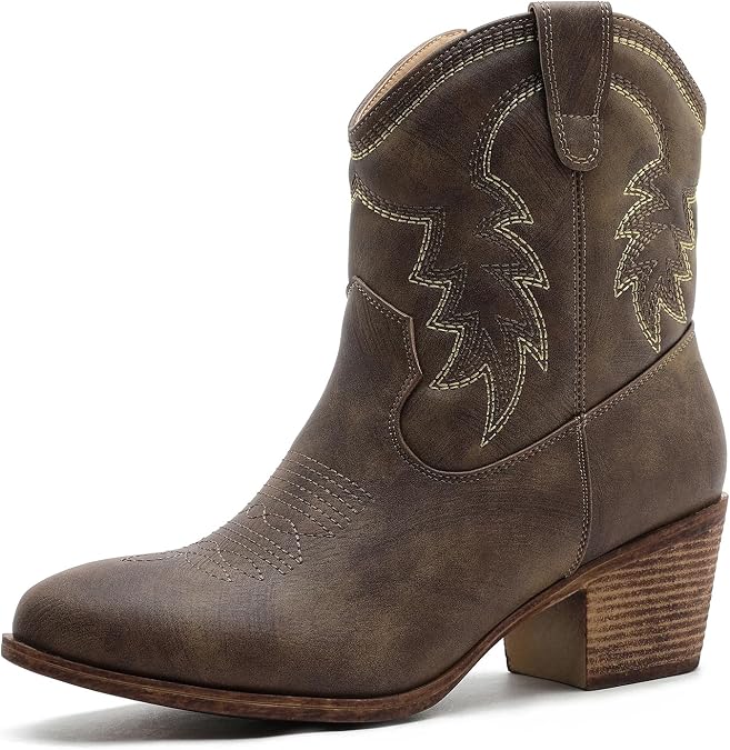 GLOBALWIN Women's Brown Cowgirl Boots Ankle Booties
