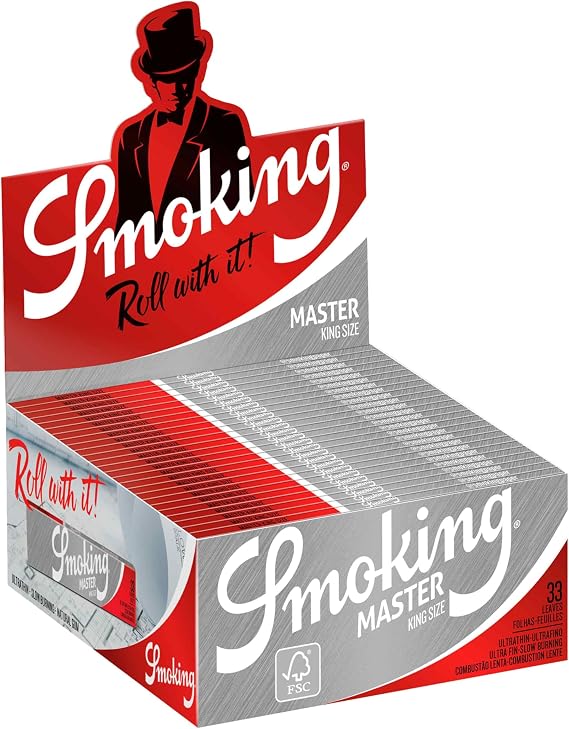 Smoking - Silver "Master" Edition Rice King Slim Rolling Papers - Display Case of 50 Booklets with 33 Leaves per Booklet (1650 Total)