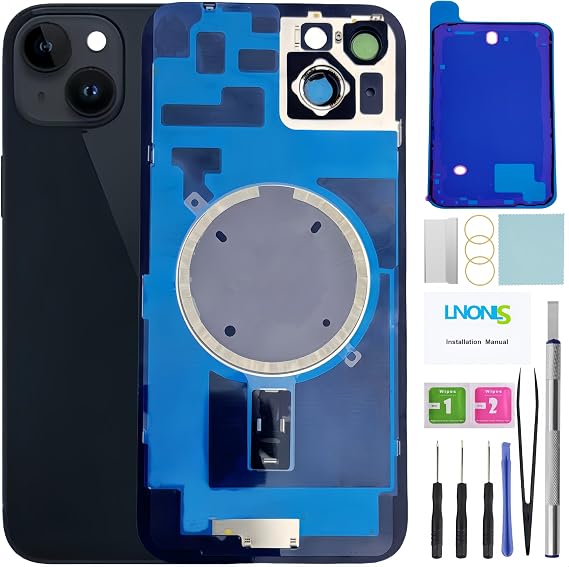 14 Plus Back Glass Replacement for iPhone 14 Plus Rear Back Cover Glass Waterproof and Camera Lens+Professional Repair Tool Kit (Midnight)