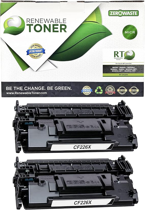 Renewable Toner Compatible MICR Toner Cartridge Replacement for HP 26X CF226X 26A CF226A HP LJ Pro M402n M402dn M402dw MFP M426fdw M426fdn (Pack of 2)