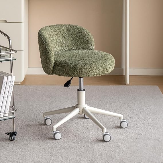 YESWOOD 360-Degree Rotating, Height-Adjustable, Upholstered Makeup Stool, Green