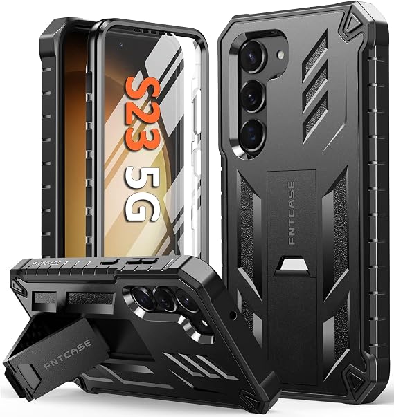FNTCASE for Samsung Galaxy S23 Case, Built-in Screen Protector, Kickstand