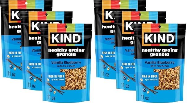 KIND HEALTHY GRAINS Granola, Healthy Snack, Vanilla Blueberry Granola with Flax Seeds, Snack Mix, 3 Count, 33 OZ Total (Pack of 2)