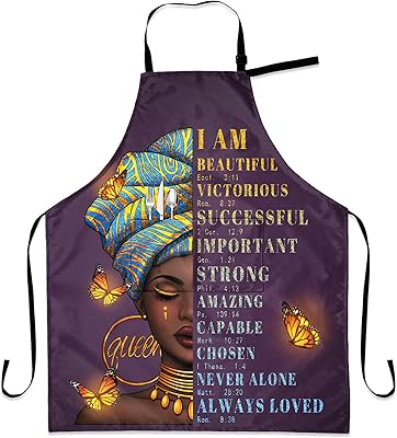 Aprons For Women With Pockets African Art Apron Black Girl Kitchen Adjustable Aprons For Women Waterproof Oil Proof 33x28in