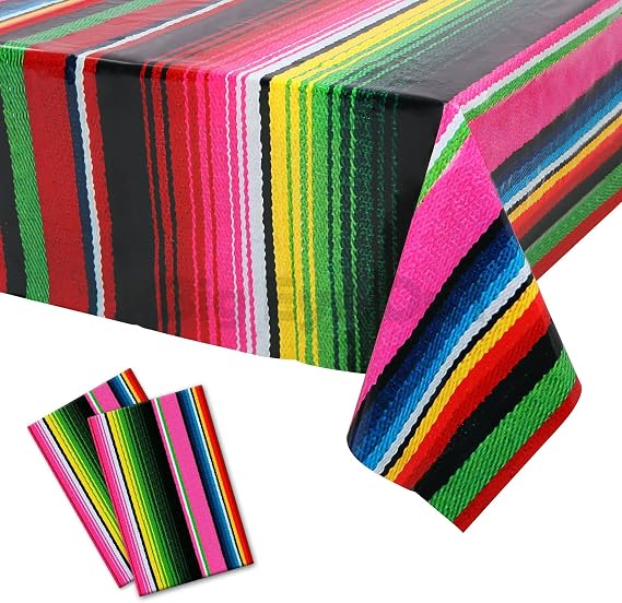 2 Pcs Mexican Fiesta Tablecloth Disposable Birthday Party Decorations Plastic Tablecover Mexico Table Cover Cinco De Mayo Themed Party Supplies Rectangle Dia De Los Muertos