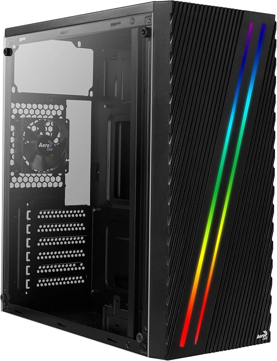 AeroCool Streak PC Gaming Case, Mid-Tower, ATX, RGB, 18 Lighting Modes, Full Window, Ideal for First Time and Experienced Gamers | Black