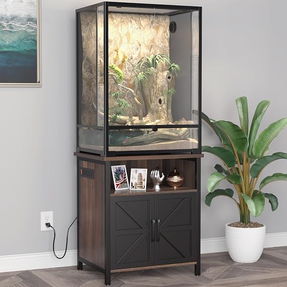 GDLF Terrarium Stand Reptile Tank Stand for 24" Wx18 D Reptile Terrarium | Fits 20-67 Gallon Tanks, Furniture-style with Storage, Barn Door, Steel Frame Support, Adjustable Feet, Power Outlet Access
