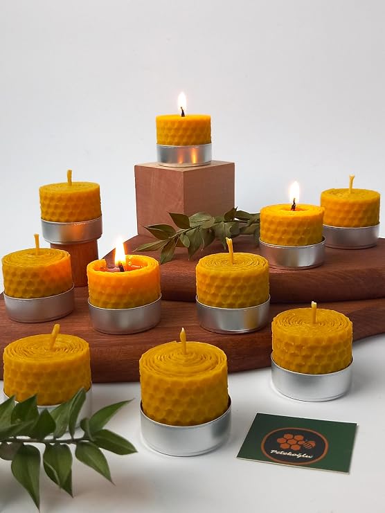 Petekoğlu 12PCS Wrapped Tealight Candle 3.5cm X3cm Natural Honeycomb Wax Candle