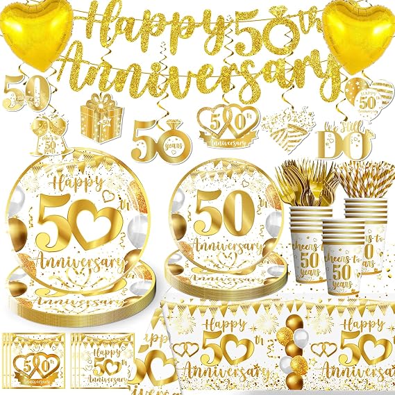 162Pcs cocomigo 50th Anniversary Decorations Tableware Set, 25 Serves