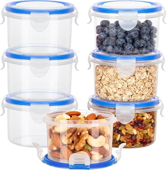 7Pcs 300ml Round Small Plastic Food Containers with Lids Airtight