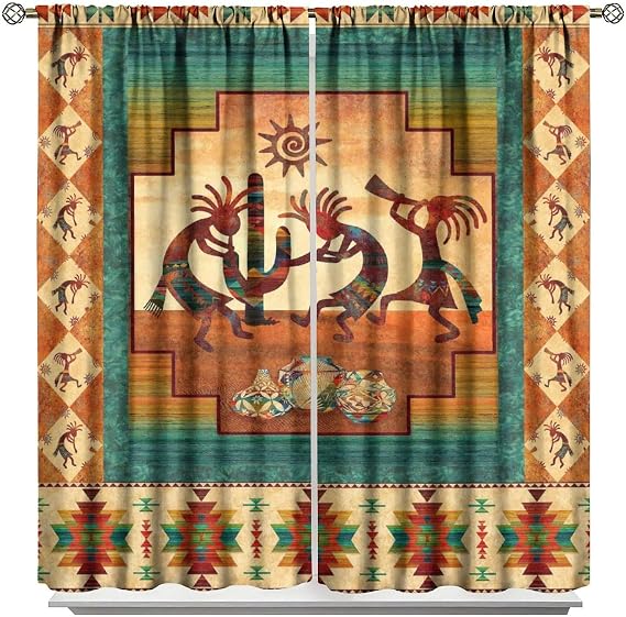 Kokopelli Blackout Curtains, Southwestern Native Window Drapes, Aztec Ethnic Print Pattern Thermal Insulation Window Treatments for Living Room Bedroom Kitchen Office 42x45 Inch