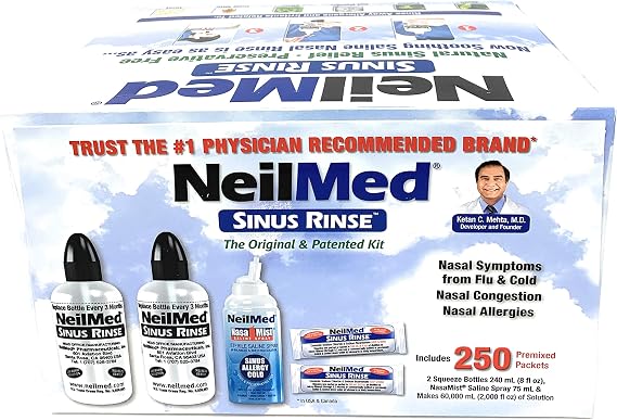 NeilMed Sinus Rinse - 2x8fl oz Bottles Nasamist Saline Spray 75mL - 250 Packets