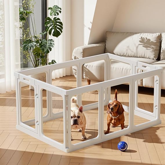 Gardner Pet Acrylic Pet Playpen, 10 Panel White, 61cm H | Transparent Dog Pen Indoor with Door, Puppy Pen Easy Assemble & Cleaning, Transparent Dogs Fence, Suitable for Puppy/Cat