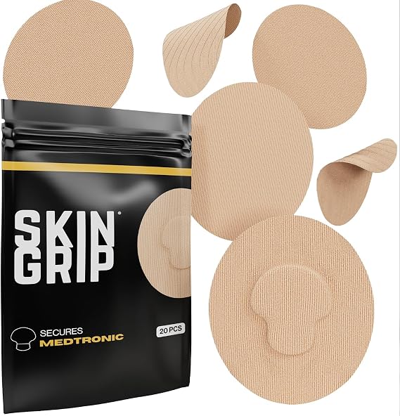 Skin Grip CGM Sensor Patches Compatible with Medtronic Guardian, 20 Pack | Waterproof & Sweatproof Patch,15+ Days of Secure Hold, Pre-Cut Adhesive Tape, Continuous Glucose Monitor Cover, Tan