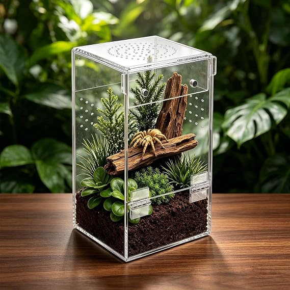 Spider Enclosure for Tarantulas 15 x 7.5 x 7.5 cm Tarantula Enclosure with Front Door Snails for Jumping Spider Praying Mantis Geckos Tree Frogs Beetles