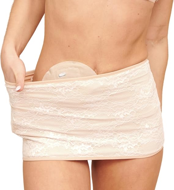 SIIL Ostomy Bag Covers for Women - Discreet Ostomy Wrap with Lace, Holds Your Pouch in Place, Comfortable Under Clothes | Colostomy Ileostomy Urostomy Bag Cover | Cream