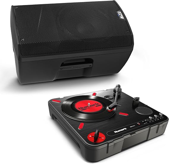Numark PT01 Scratch Portable Turntable and Alto TX412B Powered PA Speaker for Mobile Scratch DJ, Outdoor Events