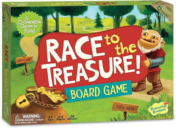 Peaceable Kingdom Race to the Treasure! Cooperative Path Building Game for 2 to 4 Kids Ages 5+