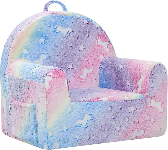 MeMoreCool Kids Chair, Glow Rainbow Unicorn Kids Couch Sofa for Ages 3+