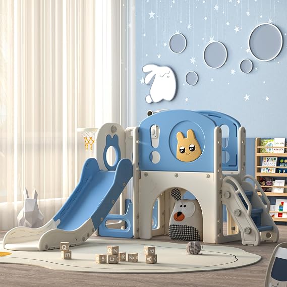 NYEEKOY 8-in-1 Toddler Slide and Climber Playset, Kids Slide Playground