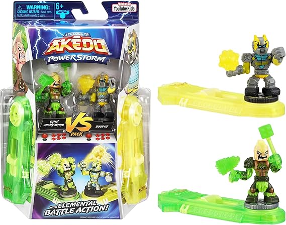 Akedo Legends of Powerstorm Versus Pack 2 Mini Battling Warriors and 2 Battle Controllers Epic Angry Astrid Versus Boot-Up