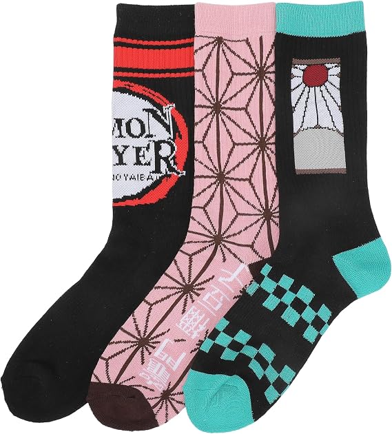 Bioworld Demon Slayer Character Patterns Men's 3-Pair Pack Athletic Crew Socks