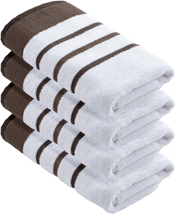 Great Bay Home Decorative Hand Towel Set - Cotton 4 Pack 26x16 Hand Towel Set - Durable Towels for Bathroom Decor (Chocolate/Silver Cloud)
