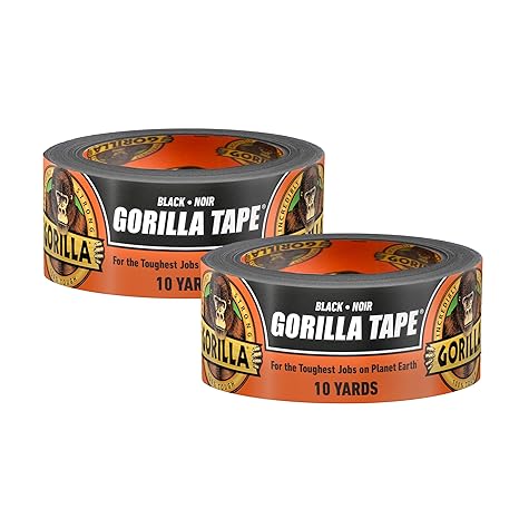 Gorilla Tape, Duct, Utility, Triple Layer Strength, Indoor & Outdoor, Weather Resistant Shell, 1.88 in x 10 yd, Black, (Pack of 2)