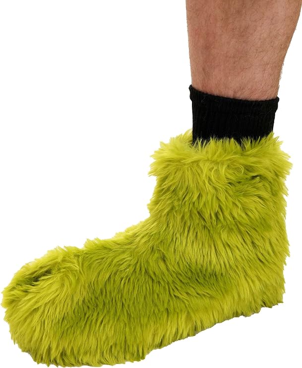 Fun Costumes Dr. Seuss The Grinch Fur Feet Shoes Covers for Adults - Grinch Costume Shoe Accessories, Furry Green Monster Feet