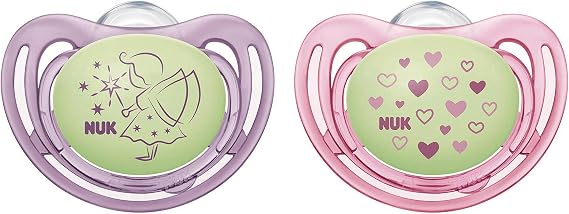 NUK Airflow Glow-in-The-Dark Pacifiers, 6-18 Months, 2 Pack