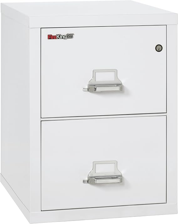 Fireking Fireproof Vertical File Cabinet (2 Letter Sized Drawers, Impact Resistant, Water Resistant), 27.75" H x 17.75" W x 25.06" D, Arctic White