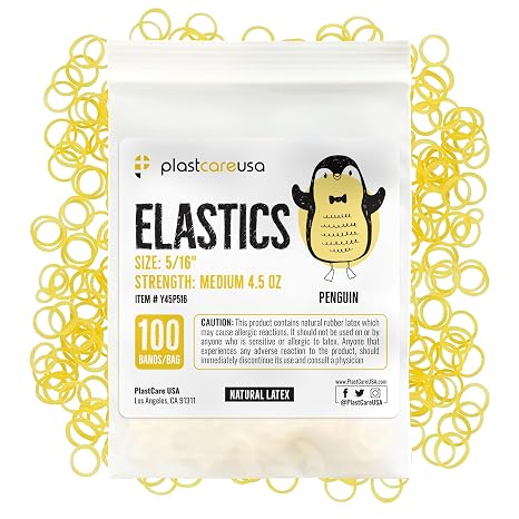 1000 5/16" Penguin, Medium 4.5 Oz Orthodontic Latex Elastic Rubber Bands for Braces - Multi-Size Dental Elastics Kit, Heavy-Duty Ortho Bands for Gap Closure & Teeth Alignment (10 Bags of 100)