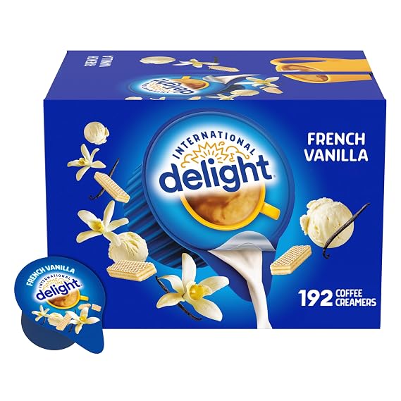 International Delight, French Vanilla, Single-Serve Coffee Creamers, 192 Count (Pack of 1), Shelf Stable Non-Dairy Flavored Coffee Creamer, Great for Home Use, Offices, Parties or Group Events | 1 Pack, Single-Serve Coffee Creamers, Shelf Stable Non-Dairy Flavored Coffee Creamer, Home Use, Offices
