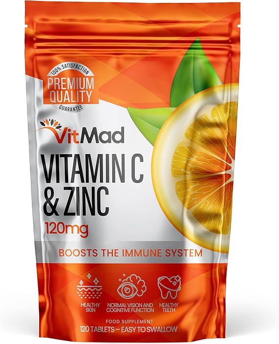 Vitamin C (100mg) and Zinc (20mg) - 120 Tablets - Immune System Support - High Strength